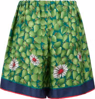Green Flower Printed Silk Shorts 4