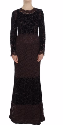 Purple Floral Lace Ricamo Maxi Dress