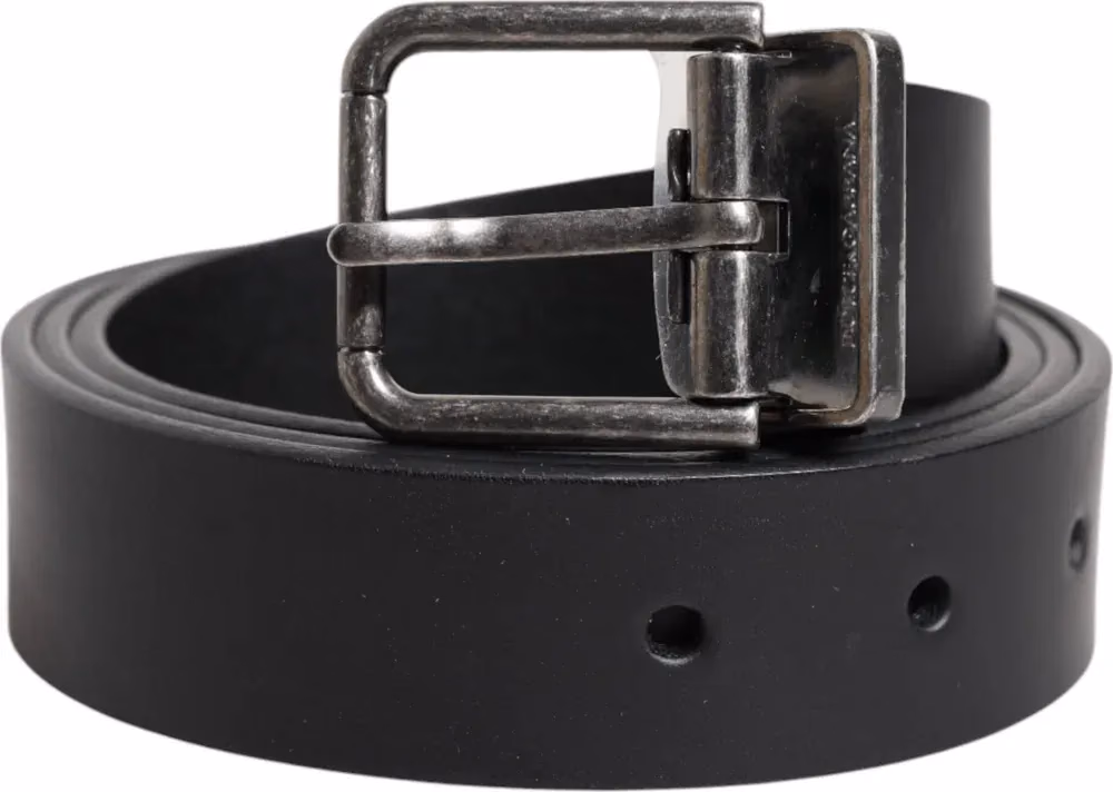 Black Classic Leather Metal Buckle Belt