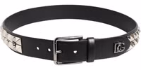 Black Calf Leather Studded Silver Buckle Belt 2