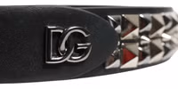 Black Calf Leather Studded Silver Buckle Belt 4