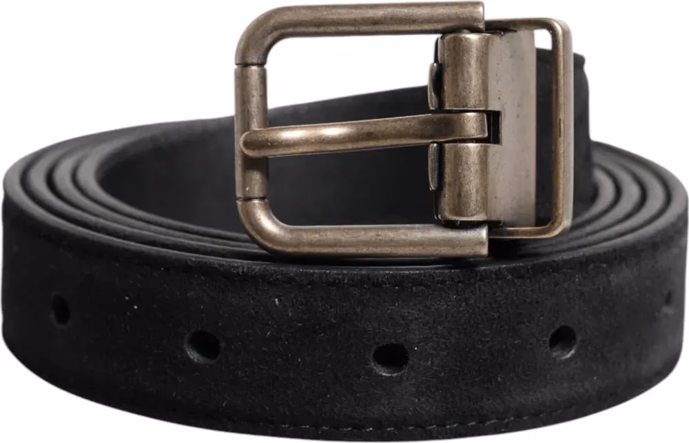 Black Calf Leather Classic Metal Buckle Belt