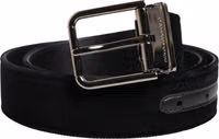 Black Cotton Silver Metal Buckle Belt 1
