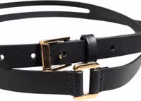 Black Double Strap Leather Gold Buckle Belt 3