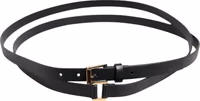Black Double Strap Leather Gold Buckle Belt 2