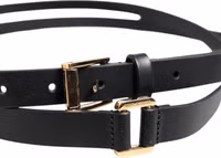 Black Double Strap Leather Gold Buckle Belt 3