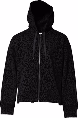 Black Leopard Full Zip Hooded Sweatshirt Sweater