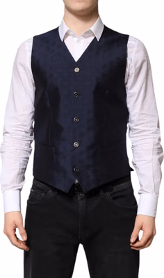 Dark Blue Logo Wool Formal Men Waistcoat Vest