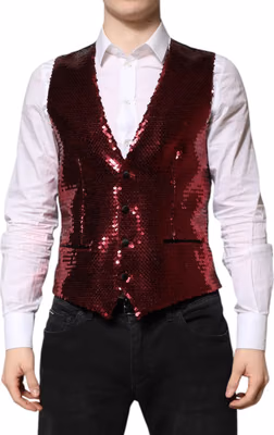 Red Sequined Dress Formal Men Waistcoat Vest