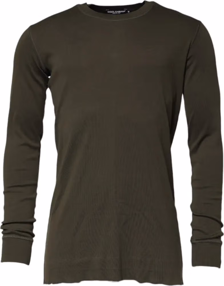 Dark Green Long Sleeves Crew Neck T-shirt