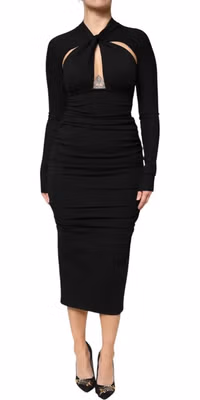 Black Long Sleeves Sheath Midi Dress