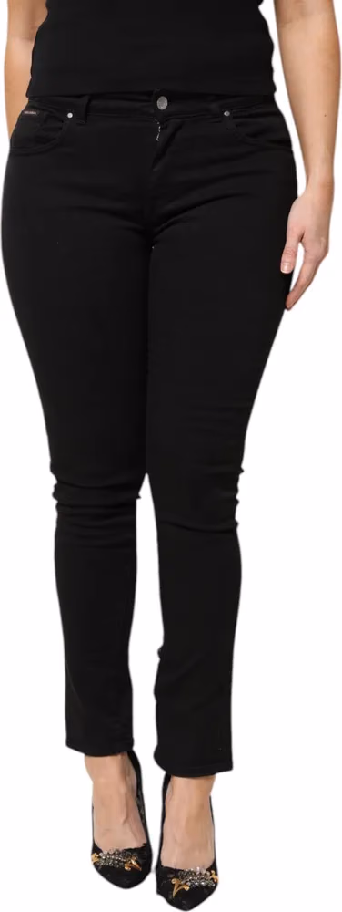 Black Cotton Logo Mid Waist Skinny Denim Jeans