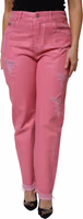 Pink Tattered Mid Waist Tapered Denim Jeans 1