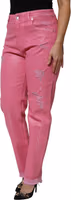 Pink Tattered Mid Waist Tapered Denim Jeans 2
