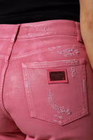 Pink Tattered Mid Waist Tapered Denim Jeans 4