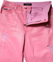 Pink Tattered Mid Waist Tapered Denim Jeans 5