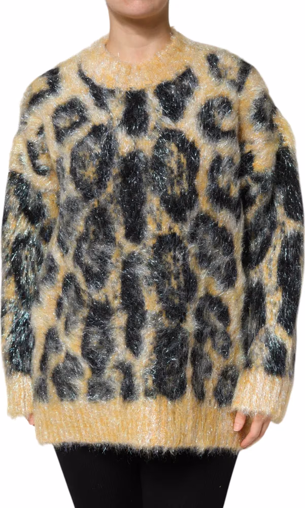 Multicolor Leopard Mohair Crew Neck Sweater