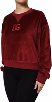 Red Cotton Velvet Crew Neck Pullover Sweater 2