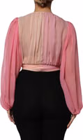 Pink Plunging V-neck Long Sleeves Blouse Top 3