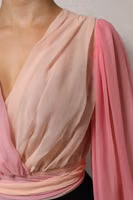 Pink Plunging V-neck Long Sleeves Blouse Top 5