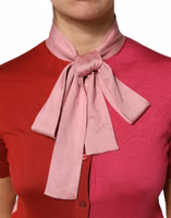 Pink Short Sleeves Buttoned Ascot Collar Top 4