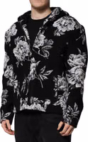 Black Wool Floral Printed Men Hooded Jacket 2