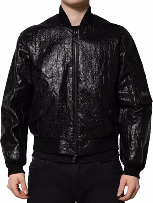 Black Logo Plaque Bomber Full Zipper Jacket