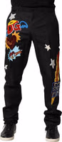 Black Graphic Embroidery Men Pants 1