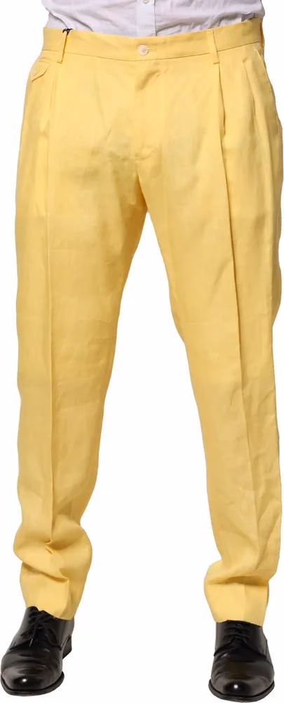 Yellow Flax Tapered Dress Men Pants