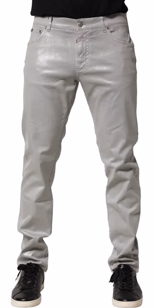 Silver Cotton Stretch Slim Denim Jeans