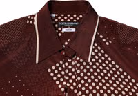 Maroon Dotted Silk Long Sleeve Casual Shirt 4