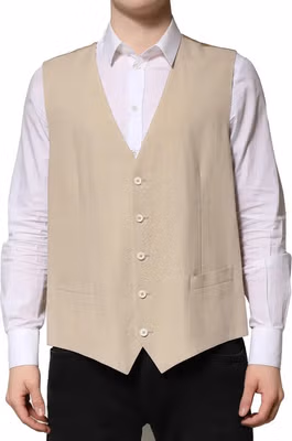 Beige Linen Dress Formal Men Waistcoat Vest