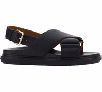 Black Calf Leather Bos Taurus Flat Sandals 1