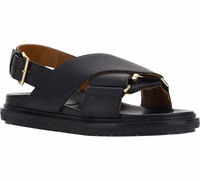 Black Calf Leather Bos Taurus Flat Sandals 2