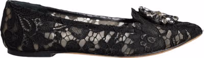 Black Lace Crystal Ballet Flats Loafer Shoes