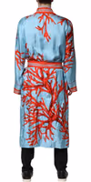 Blue Red Coral Print Wrap Robe Coat Jacket 3