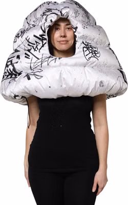 White Polyester Printed Hood Quilted Hat