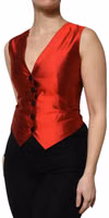 Red Black Button Down Sleeveless Vest Top 2