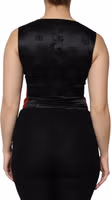 Red Black Button Down Sleeveless Vest Top 3