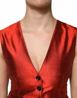 Red Black Button Down Sleeveless Vest Top 4
