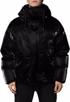 Black Logo Full Zip Hooded Quilted Jacket 1