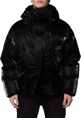 Black Logo Full Zip Hooded Quilted Jacket