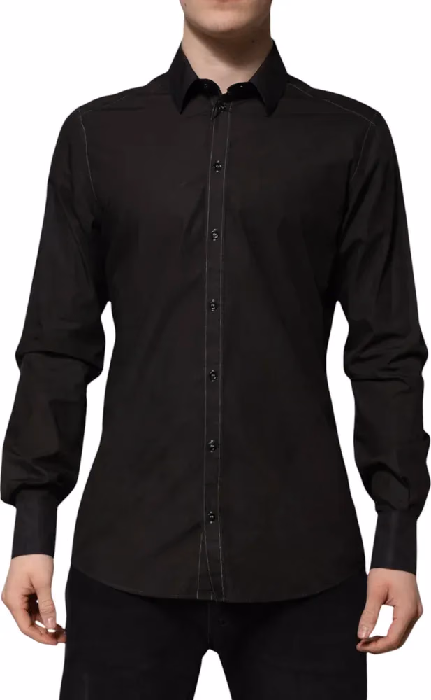 Black Cotton Jacquard GOLD Collar Dress Shirt