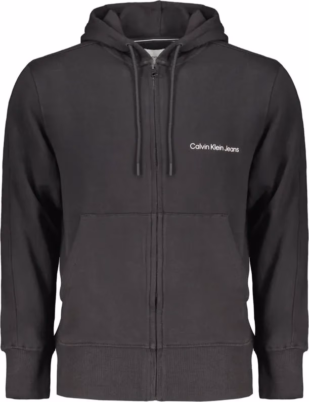 Black Cotton Men Sweater with Hood and Central Pockets
