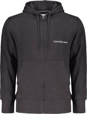 Black Cotton Men Sweater with Hood and Central Pockets