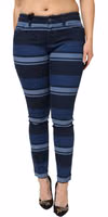 Blue Striped Cotton Stretch Denim Jeans 1