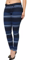 Blue Striped Cotton Stretch Denim Jeans 2