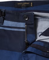 Blue Striped Cotton Stretch Denim Jeans 5