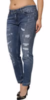 Blue Tattered Cotton Low Waist Denim Jeans 2