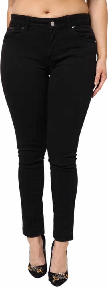 Black Cotton Mid Waist Denim Jeans